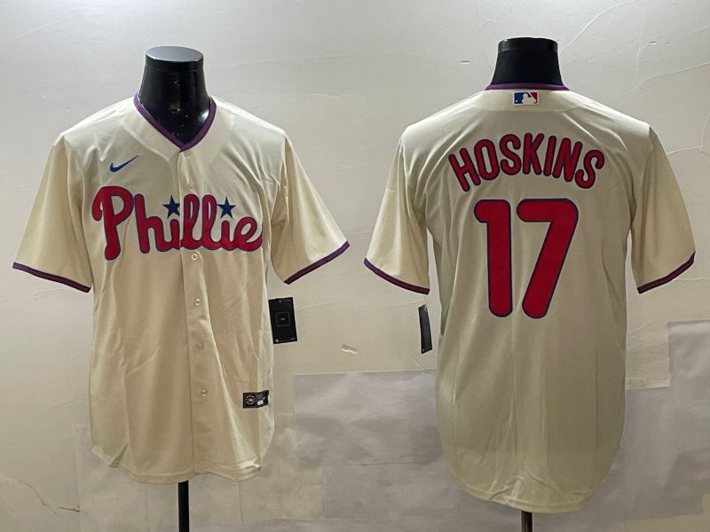 Men Philadelphia Phillies 17 Hoskins Cream Game 2025 Nike MLB Jersey style 1